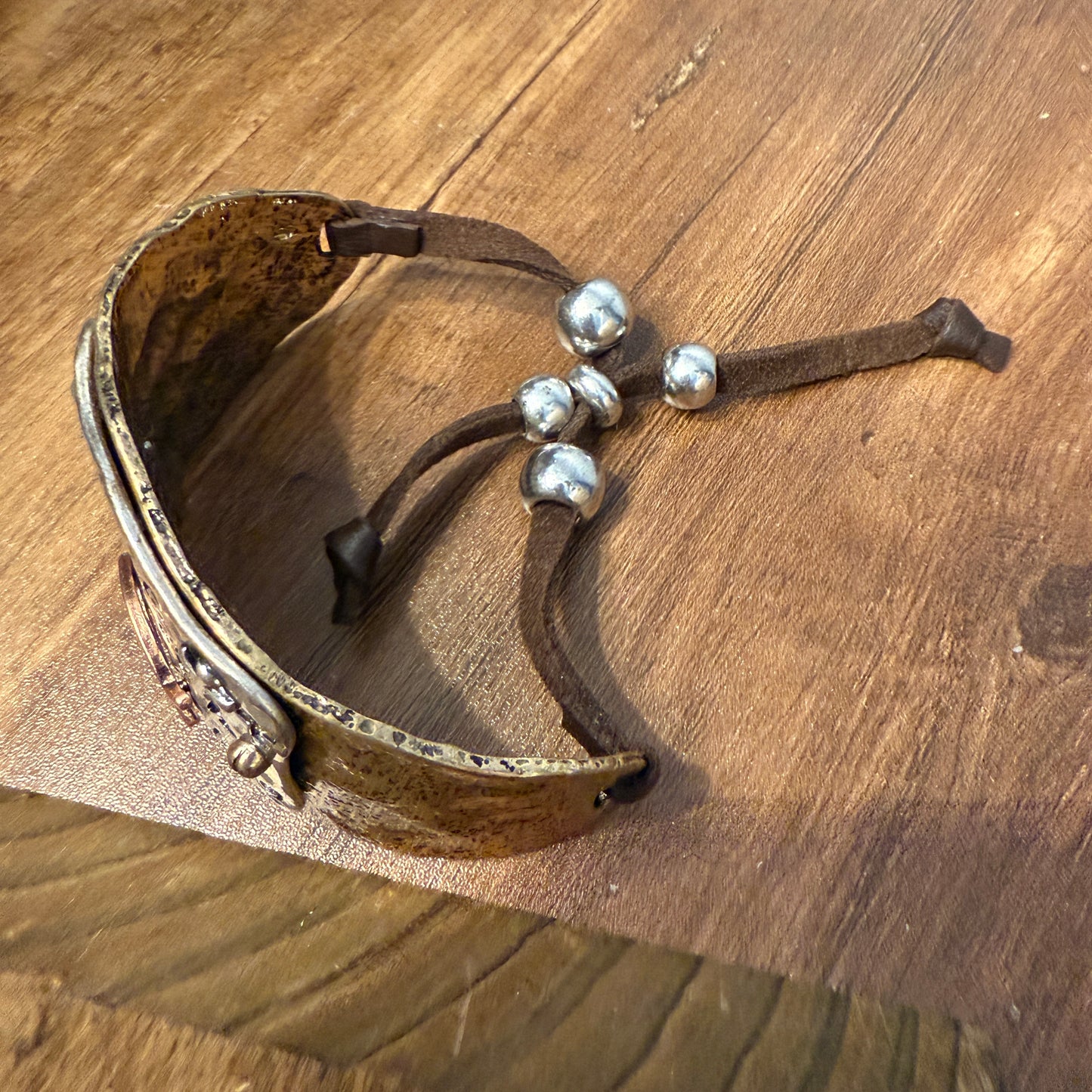 Walk By Faith Cross Patina Bracelet Cuff Gold With Adjustable Leather Strap