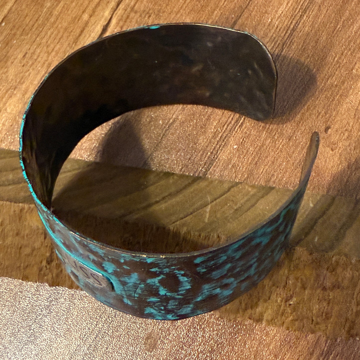 Message FOLLOW YOUR BLISS Metal Western Cuff Bracelet With Patina Rustic Inscriptions