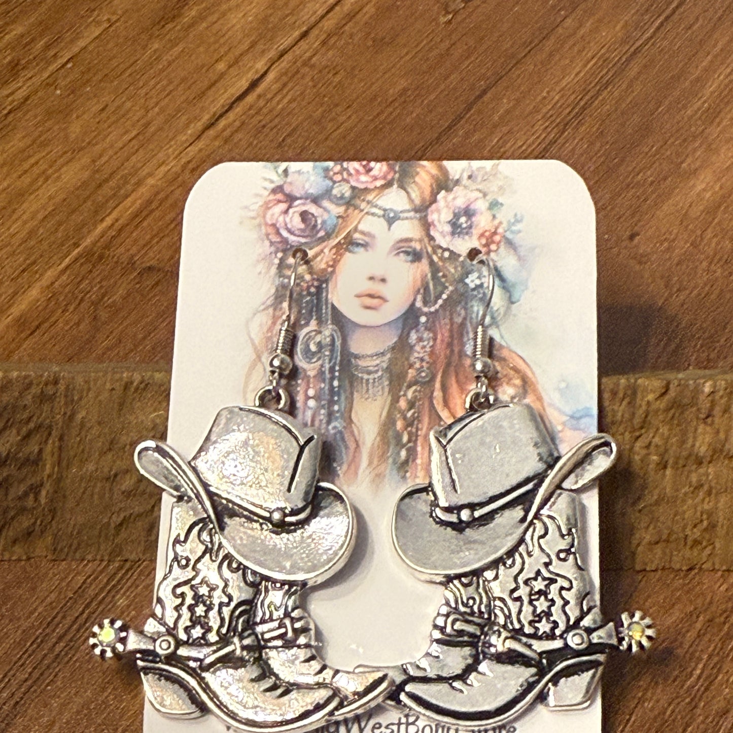Western Cowboy Hat And Boots With Spurs Earrings Set For Fun Cowgirl