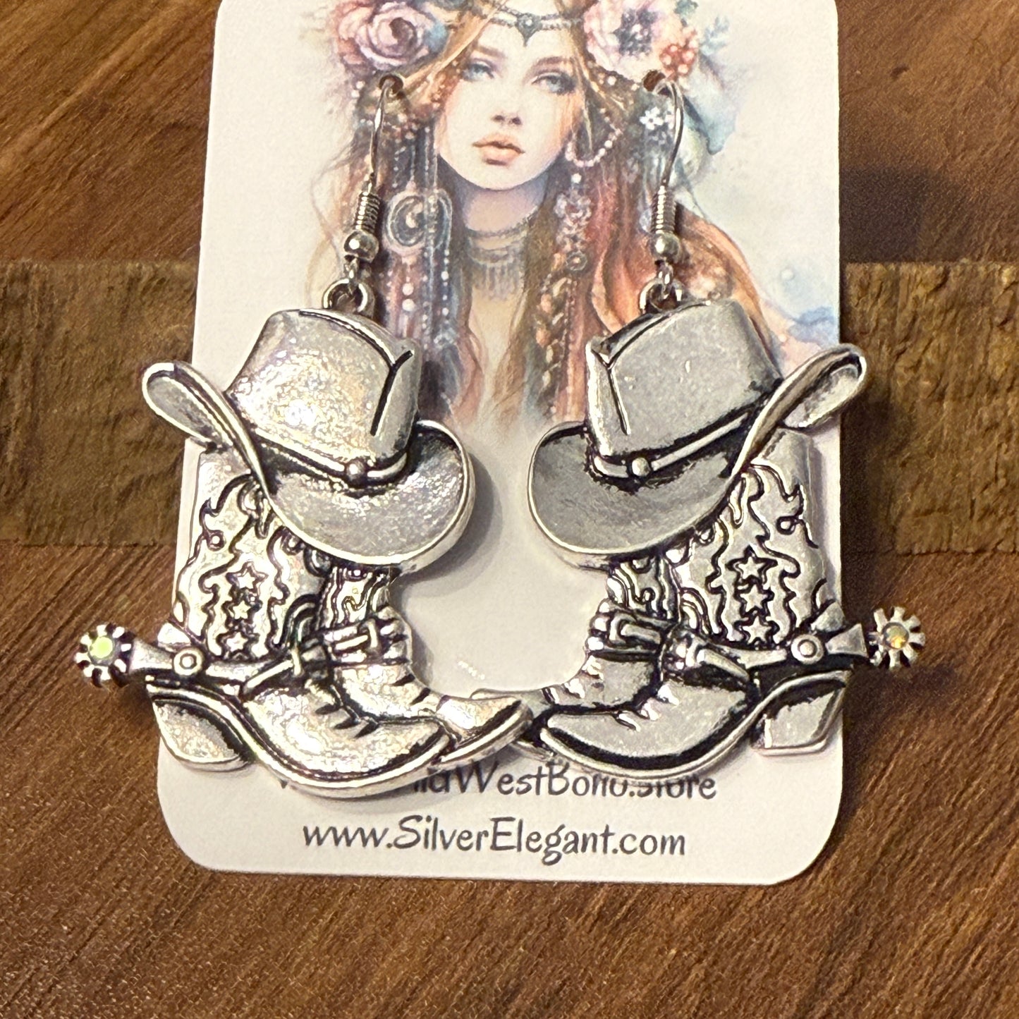 Western Cowboy Hat And Boots With Spurs Earrings Set For Fun Cowgirl