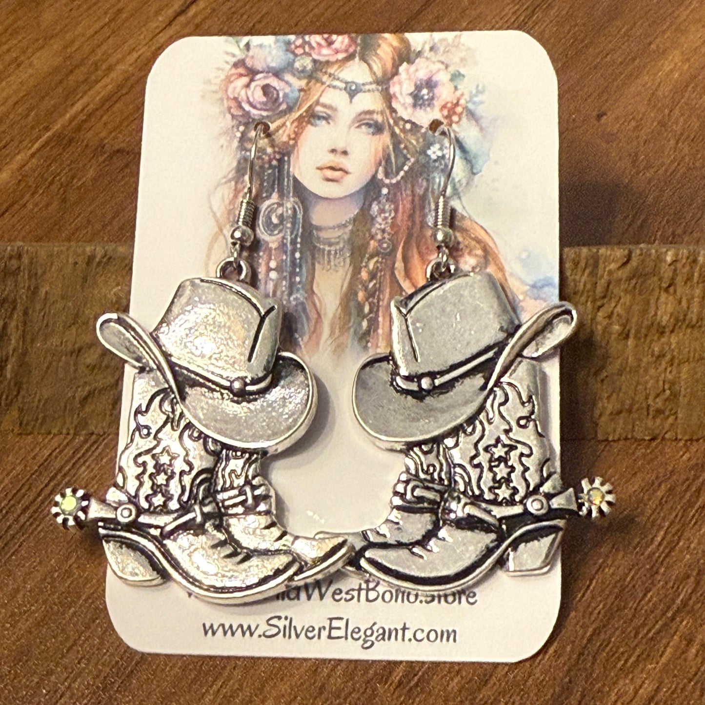 Western Cowboy Hat And Boots With Spurs Earrings Set For Fun Cowgirl