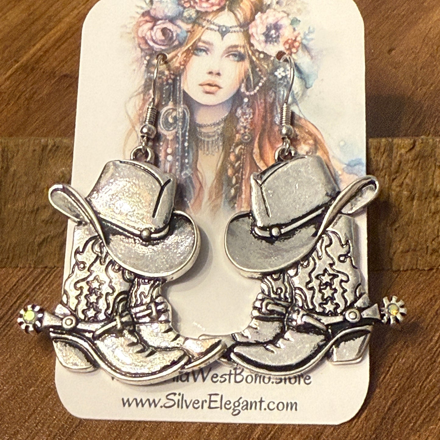Western Cowboy Hat And Boots With Spurs Earrings Set For Fun Cowgirl