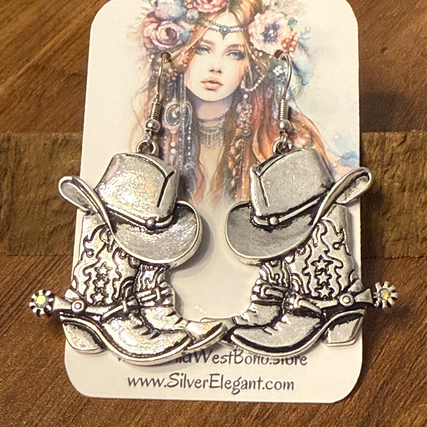 Western Cowboy Hat And Boots With Spurs Earrings Set For Fun Cowgirl