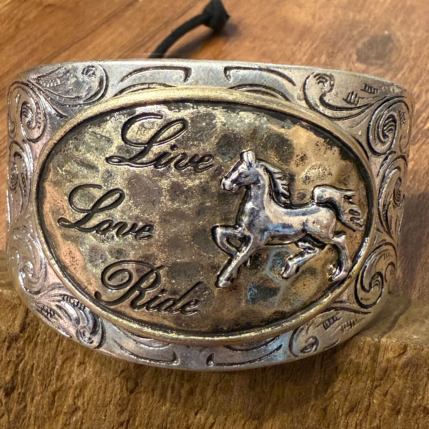 Live Love Ride Horse Western Bracelet Cuff With Silver Plate Finish