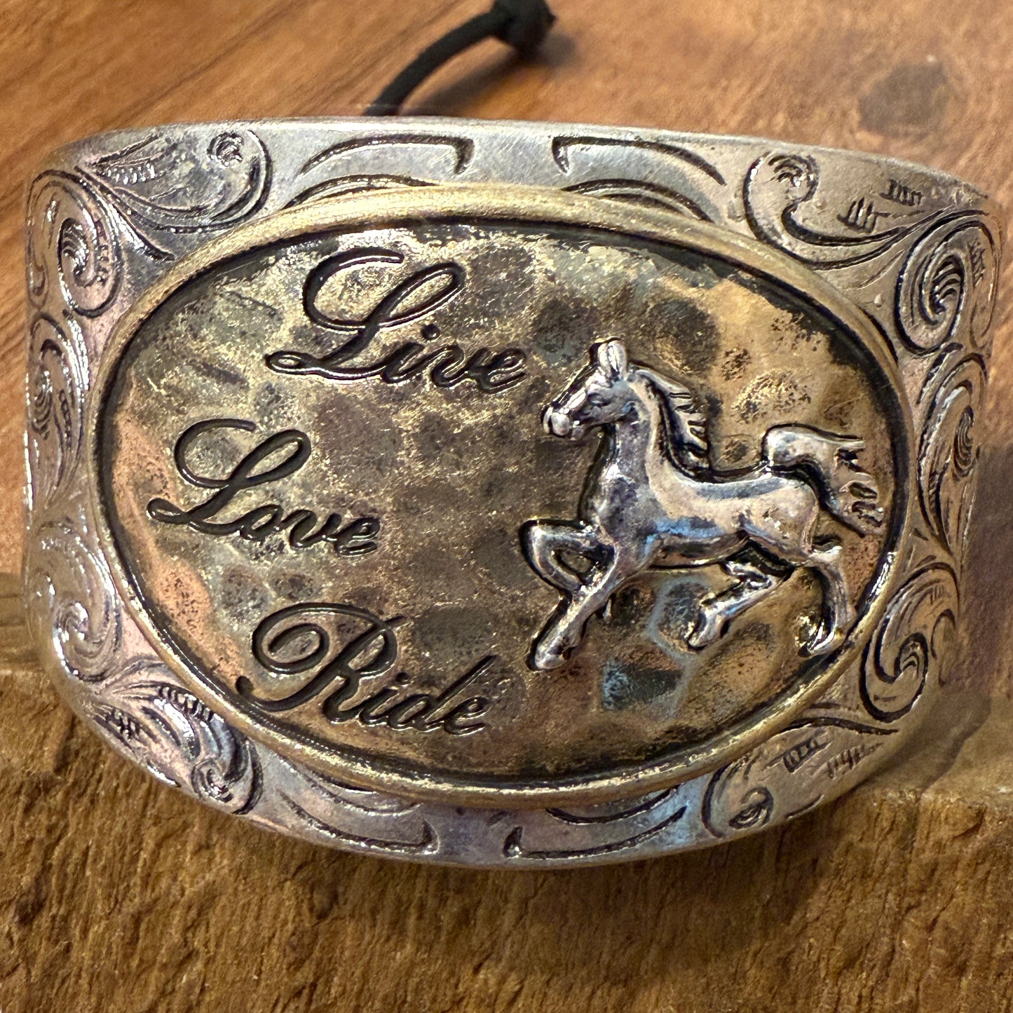 Live Love Ride Horse Western Bracelet Cuff With Silver Plate Finish