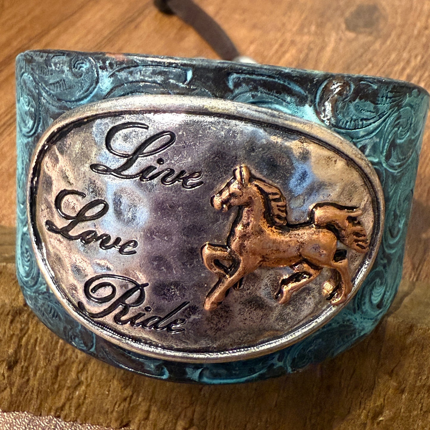 Live Love Ride Horse Western Bracelet Cuff Patina Finish