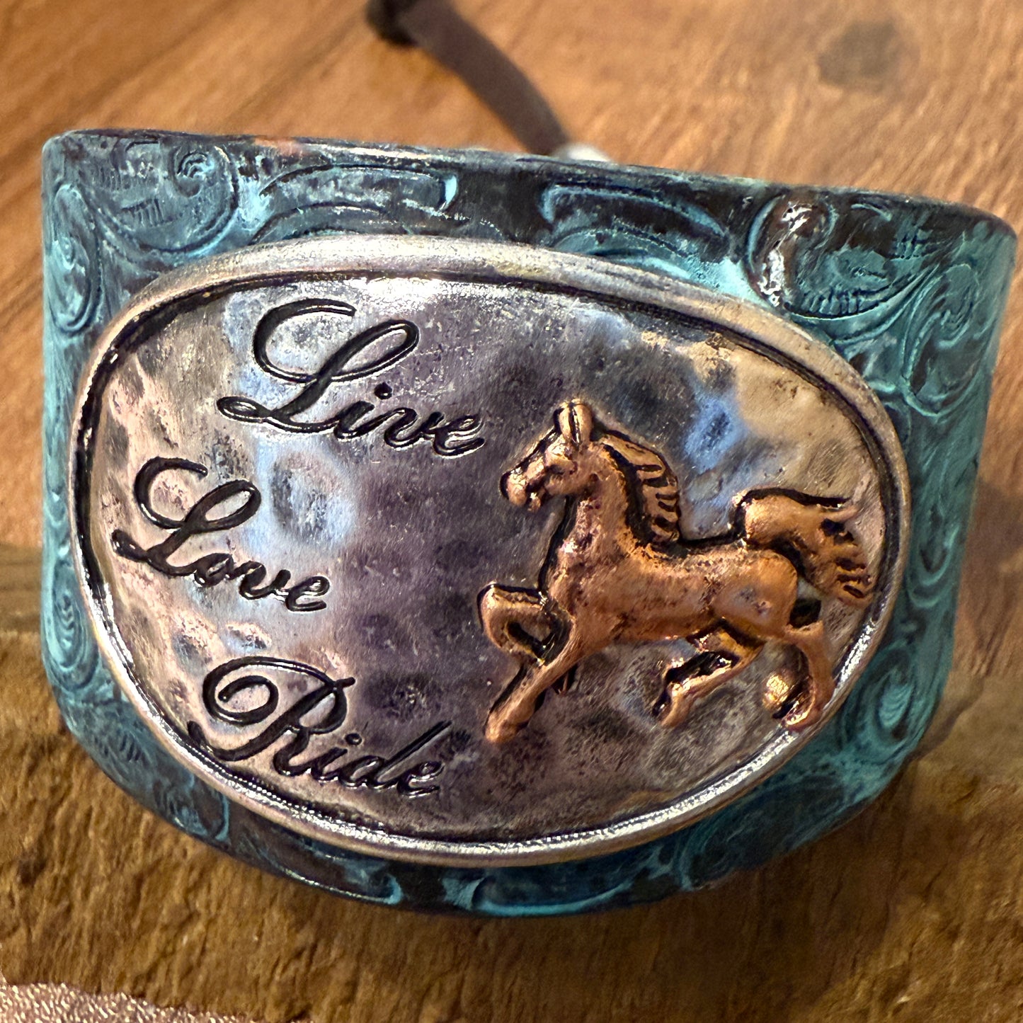 Live Love Ride Horse Western Bracelet Cuff Patina Finish