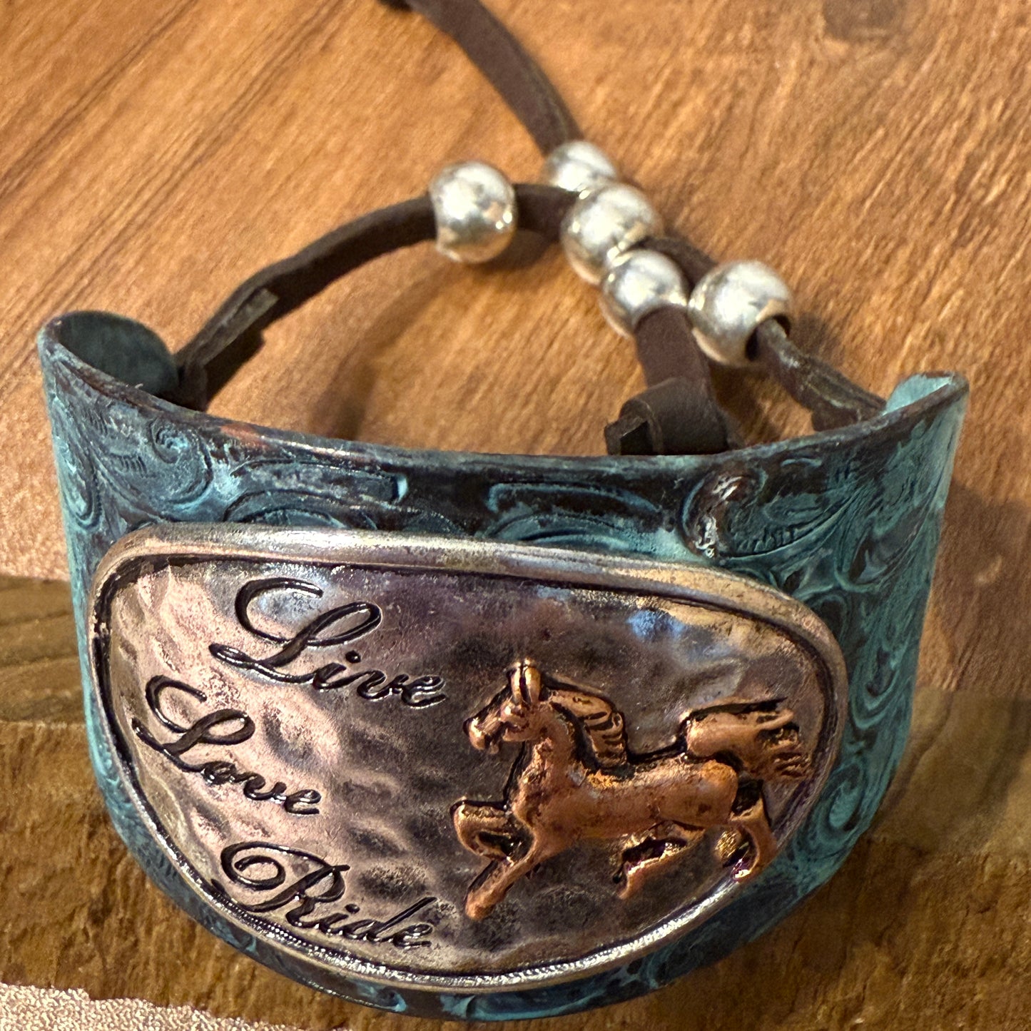 Live Love Ride Horse Western Bracelet Cuff Patina Finish