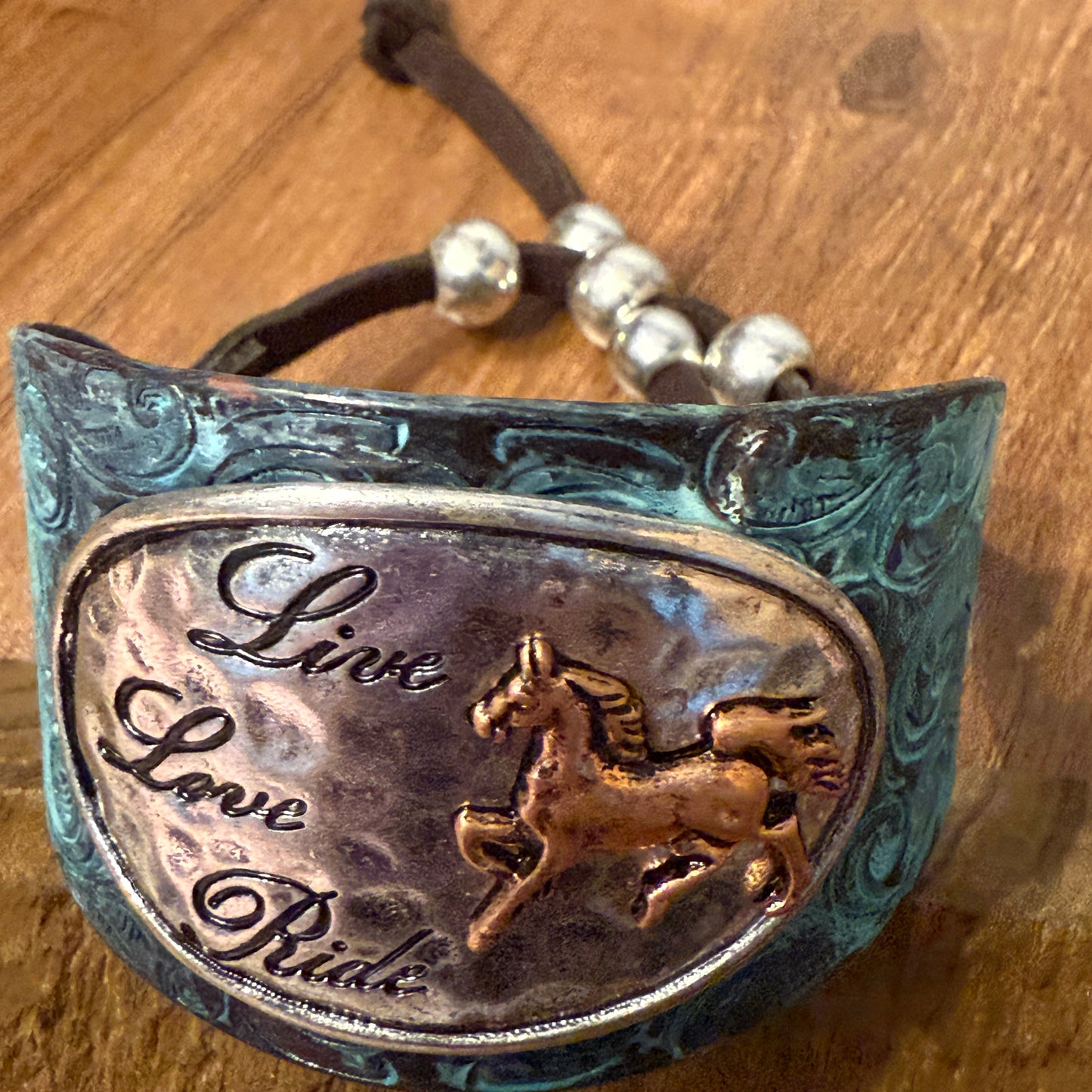 Live Love Ride Horse Western Bracelet Cuff Patina Finish