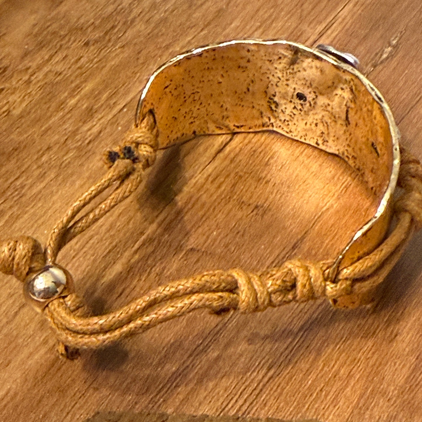 Cross Rustic Western Hammered Metal Cuff Bracelet With Large Cross Rope