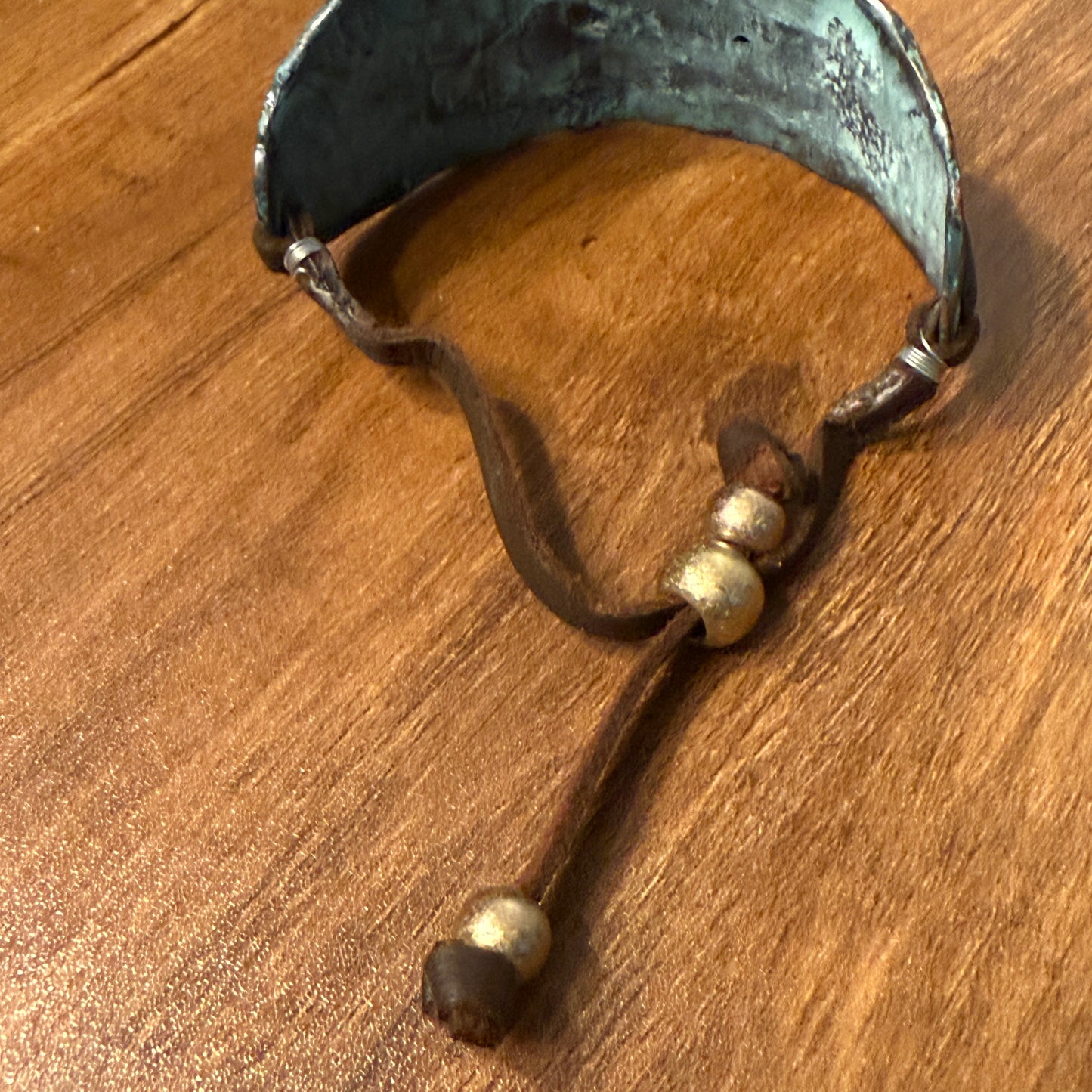 Serenity Prayer Bracelet Cuff in Patina with Copper Cross and Gold Praying Gesture on Silver Plate Leather Adjustable