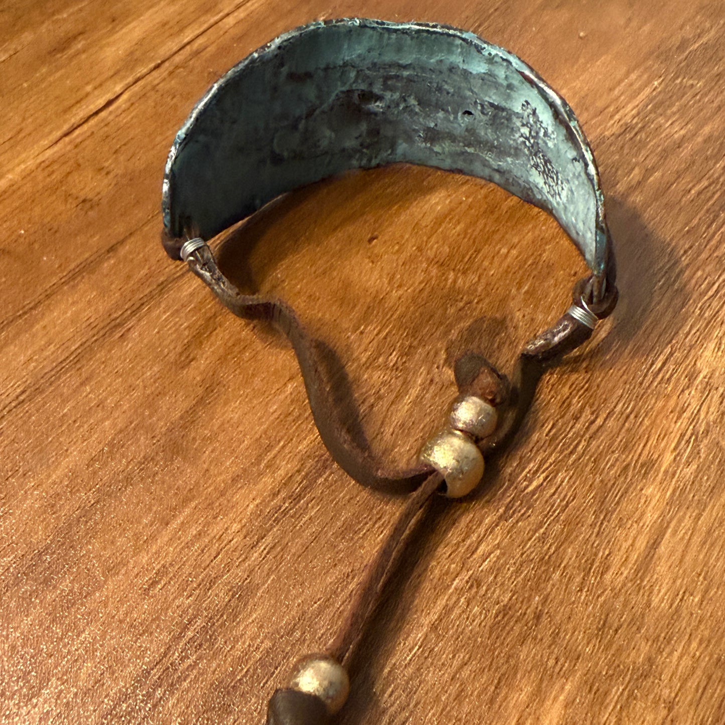 Serenity Prayer Bracelet Cuff in Patina with Copper Cross and Gold Praying Gesture on Silver Plate Leather Adjustable