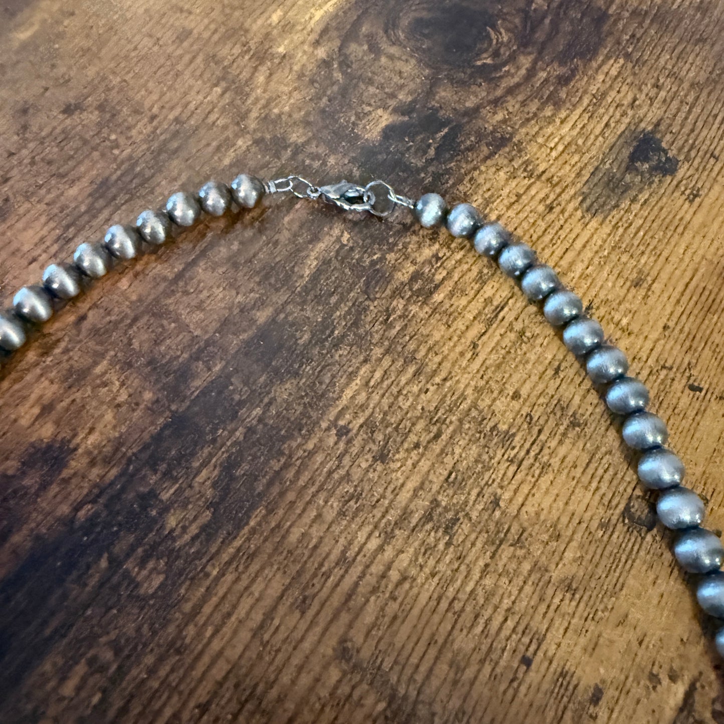 Navajo Pearl Bead Necklace With Natural Blue Turquoise Peace Sign Pendant