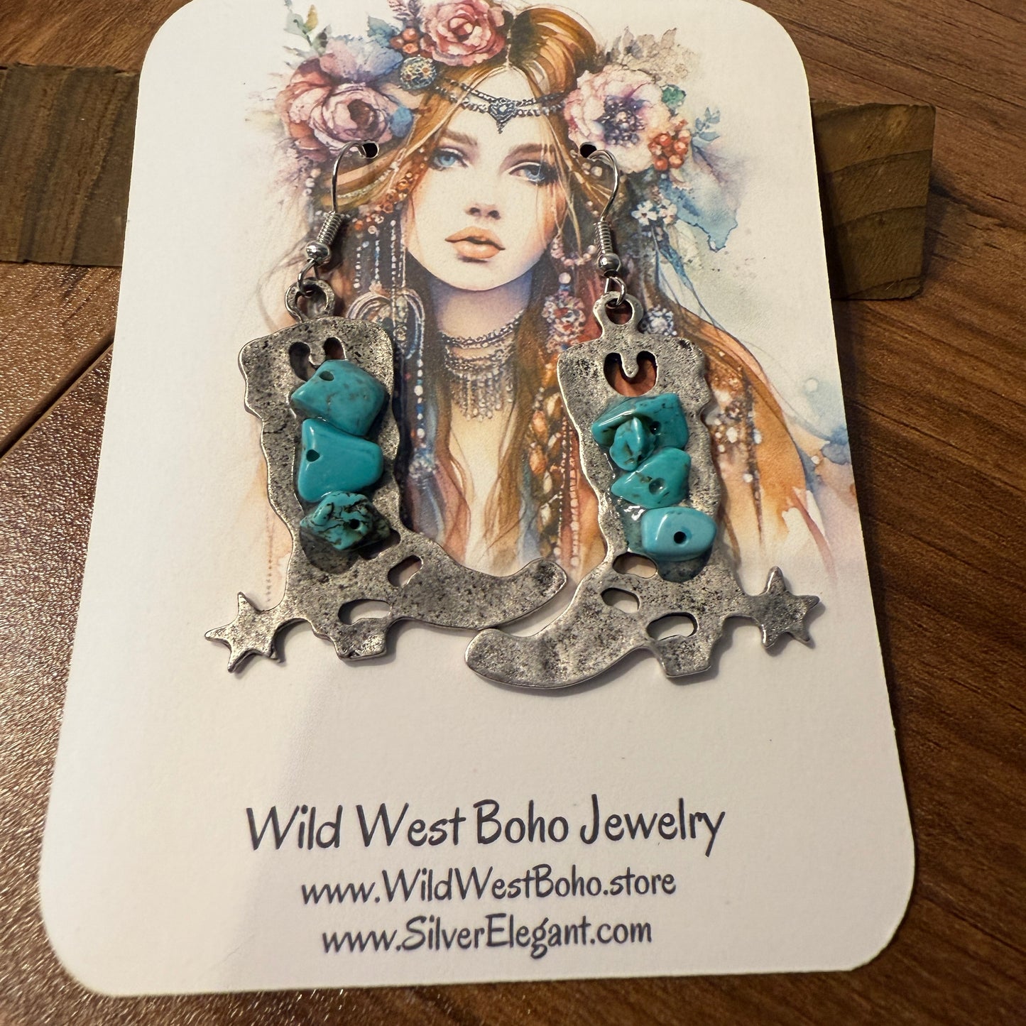 Western Boots Natural Turquoise Earrings Dangle Jewelry With Western Twist
