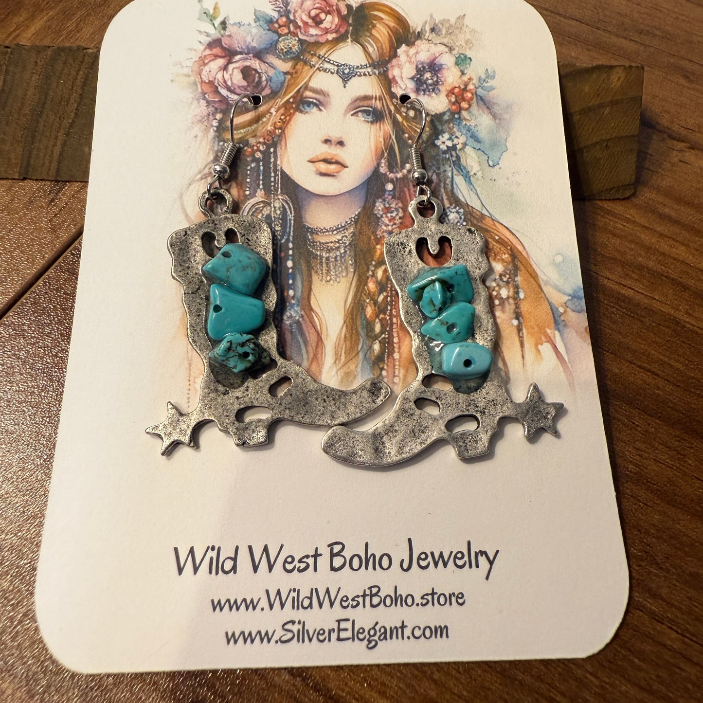 Western Boots Natural Turquoise Earrings Dangle Jewelry With Western Twist