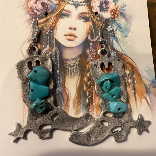 Western Boots Natural Turquoise Earrings Dangle Jewelry With Western Twist