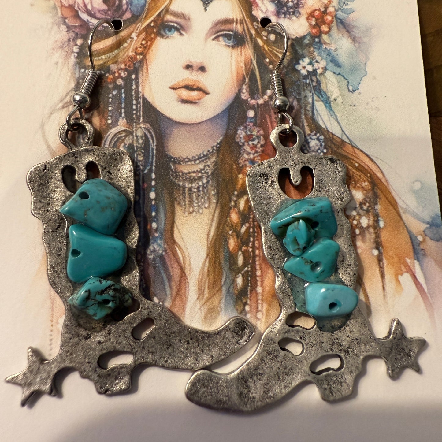 Western Boots Natural Turquoise Earrings Dangle Jewelry With Western Twist