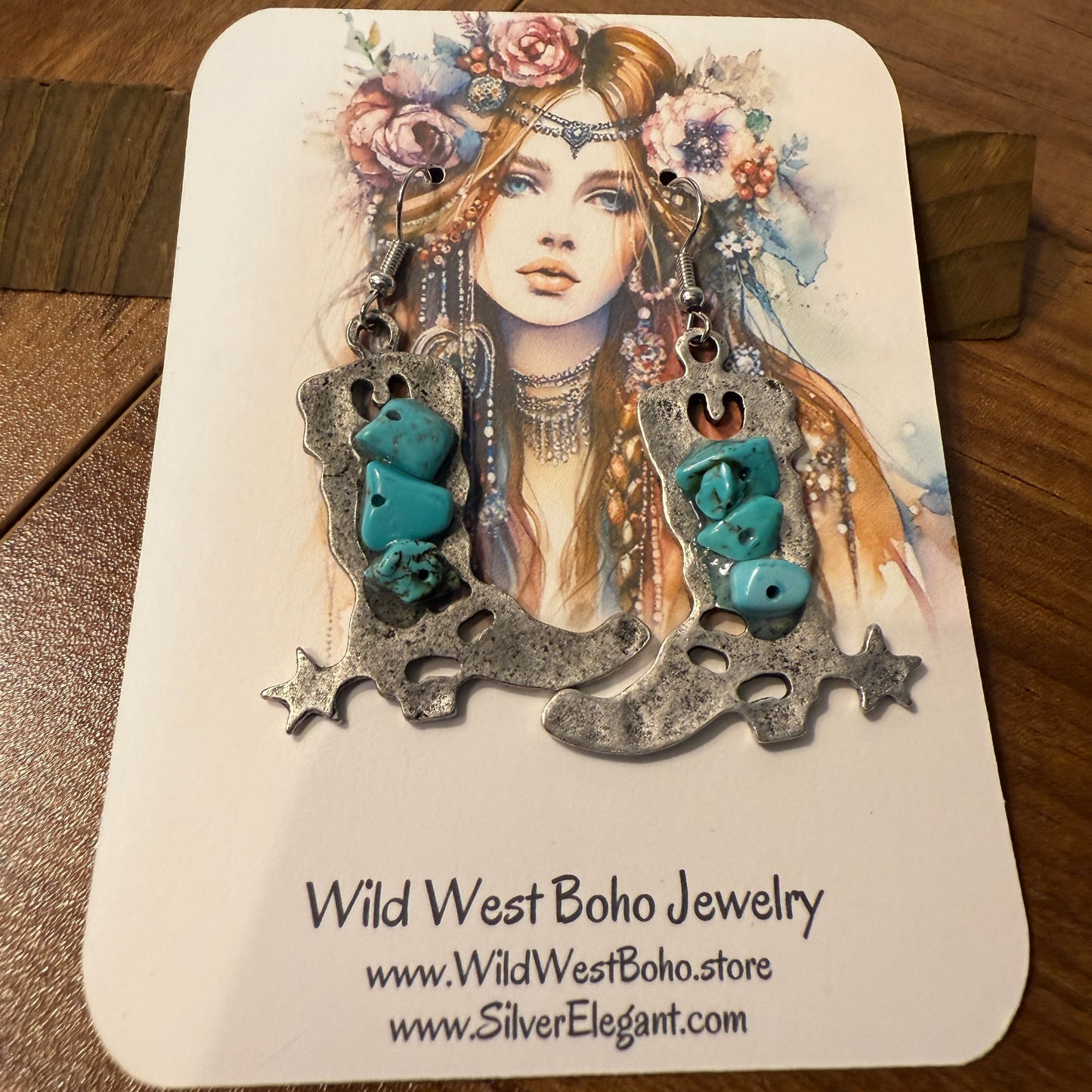 Western Boots Natural Turquoise Earrings Dangle Jewelry With Western Twist
