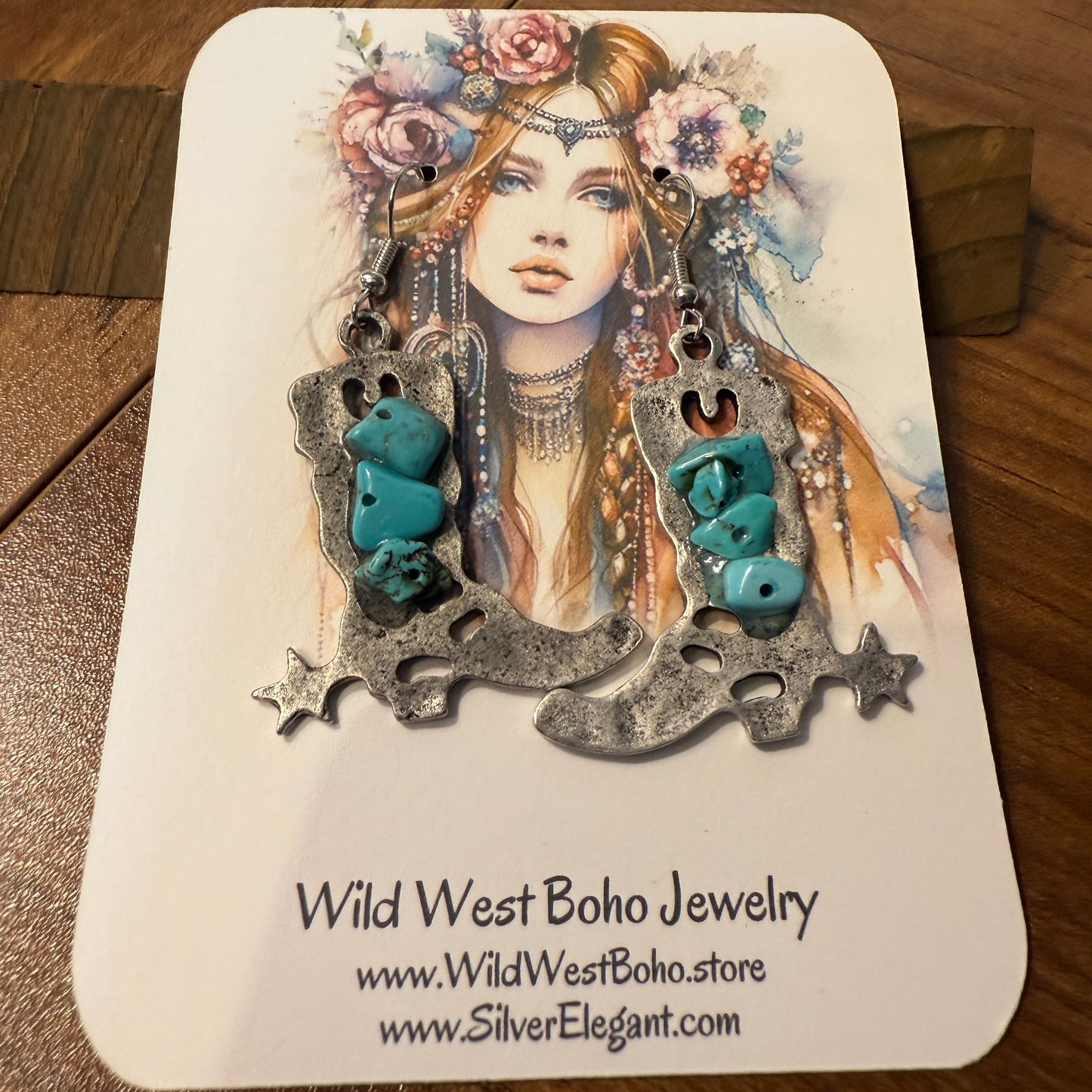 Western Boots Natural Turquoise Earrings Dangle Jewelry With Western Twist