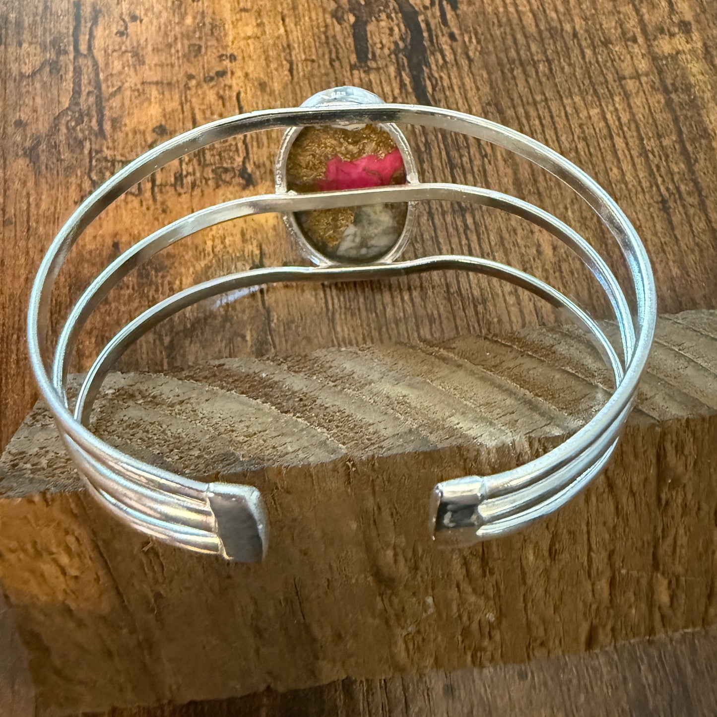 Cotton Candy Turquoise Dalhia 925 Sterling Silver Adjustable Wide Cuff Bangle Gemstone