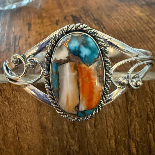 Oyster Copper Turquoise Bangle 925 Sterling Silver Handmade Jewelry For Women