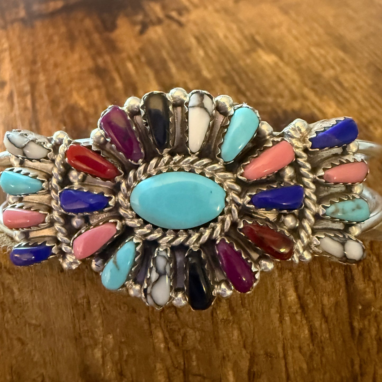 Navajo Turquoise Cluster Bracelet Cuff Sterling Silver Davina Benali Small