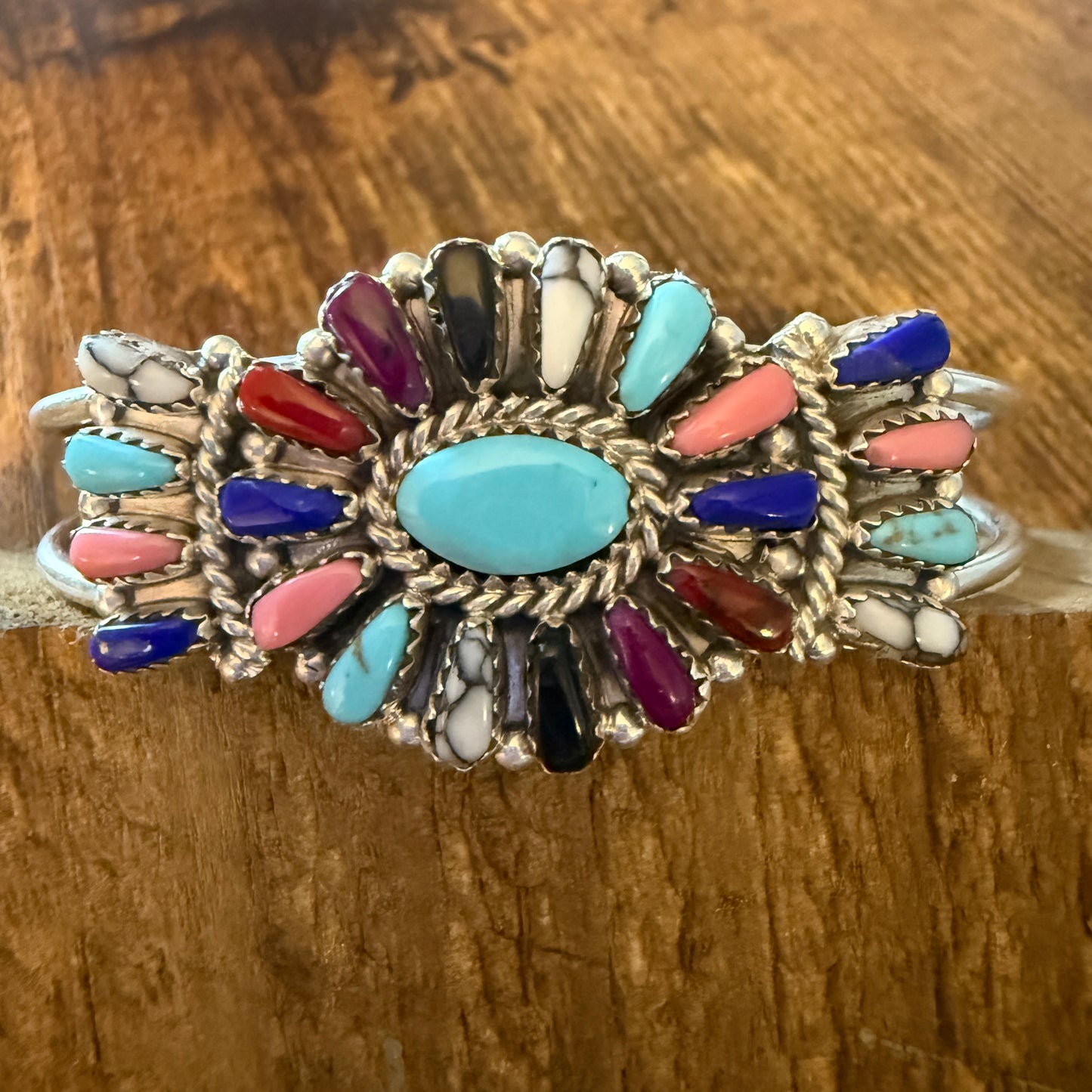 Navajo Turquoise Cluster Bracelet Cuff Sterling Silver Davina Benali Small