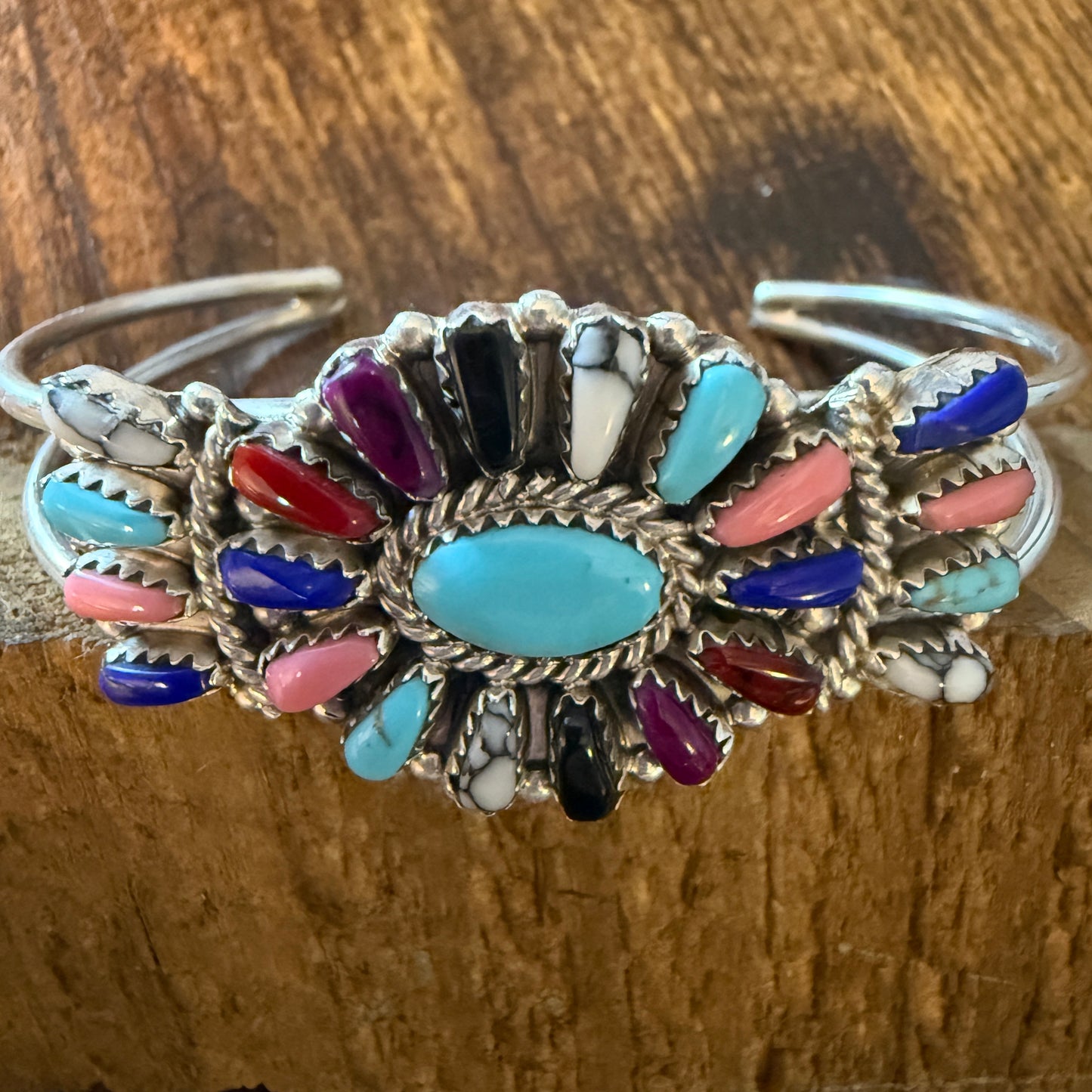 Navajo Turquoise Cluster Bracelet Cuff Sterling Silver Davina Benali Small