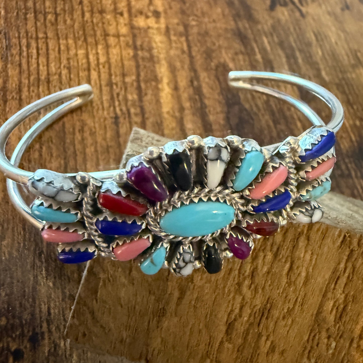 Navajo Turquoise Cluster Bracelet Cuff Sterling Silver Davina Benali Small