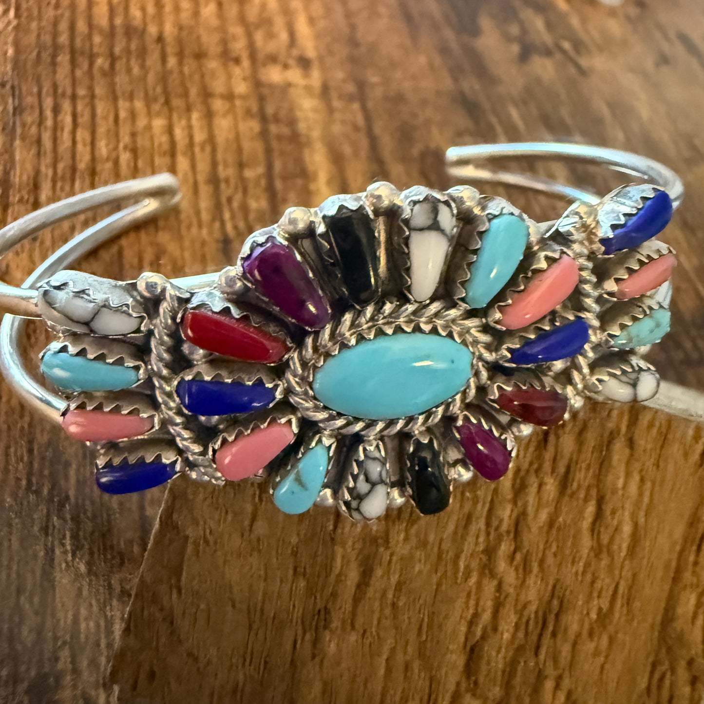 Navajo Turquoise Cluster Bracelet Cuff Sterling Silver Davina Benali Small