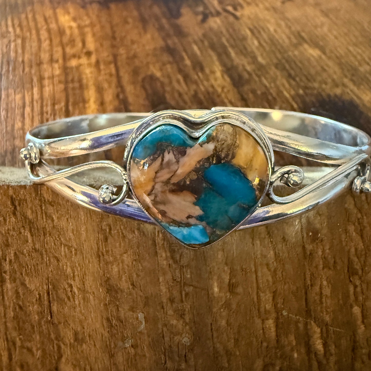 Oyster Copper Turquoise Bangle 925 Sterling Silver Adjustable Cuff Bangle