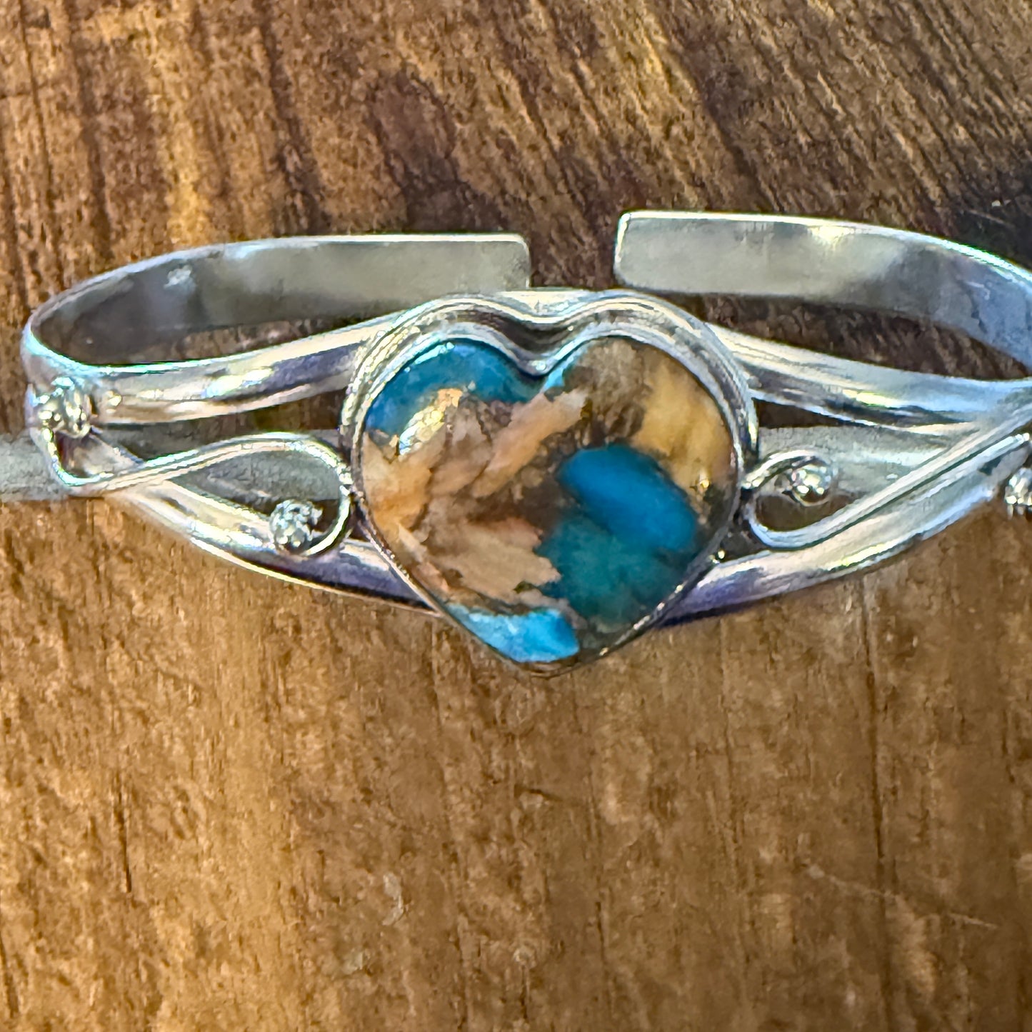 Oyster Copper Turquoise Bangle 925 Sterling Silver Adjustable Cuff Bangle