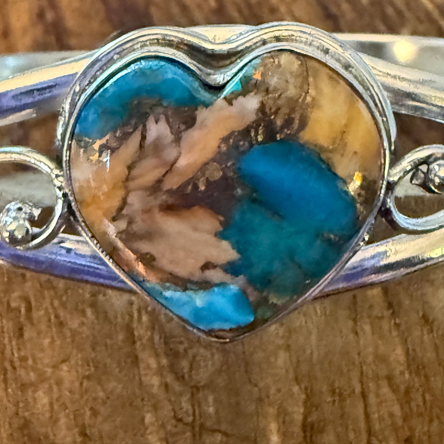 Oyster Copper Turquoise Bangle 925 Sterling Silver Adjustable Cuff Bangle