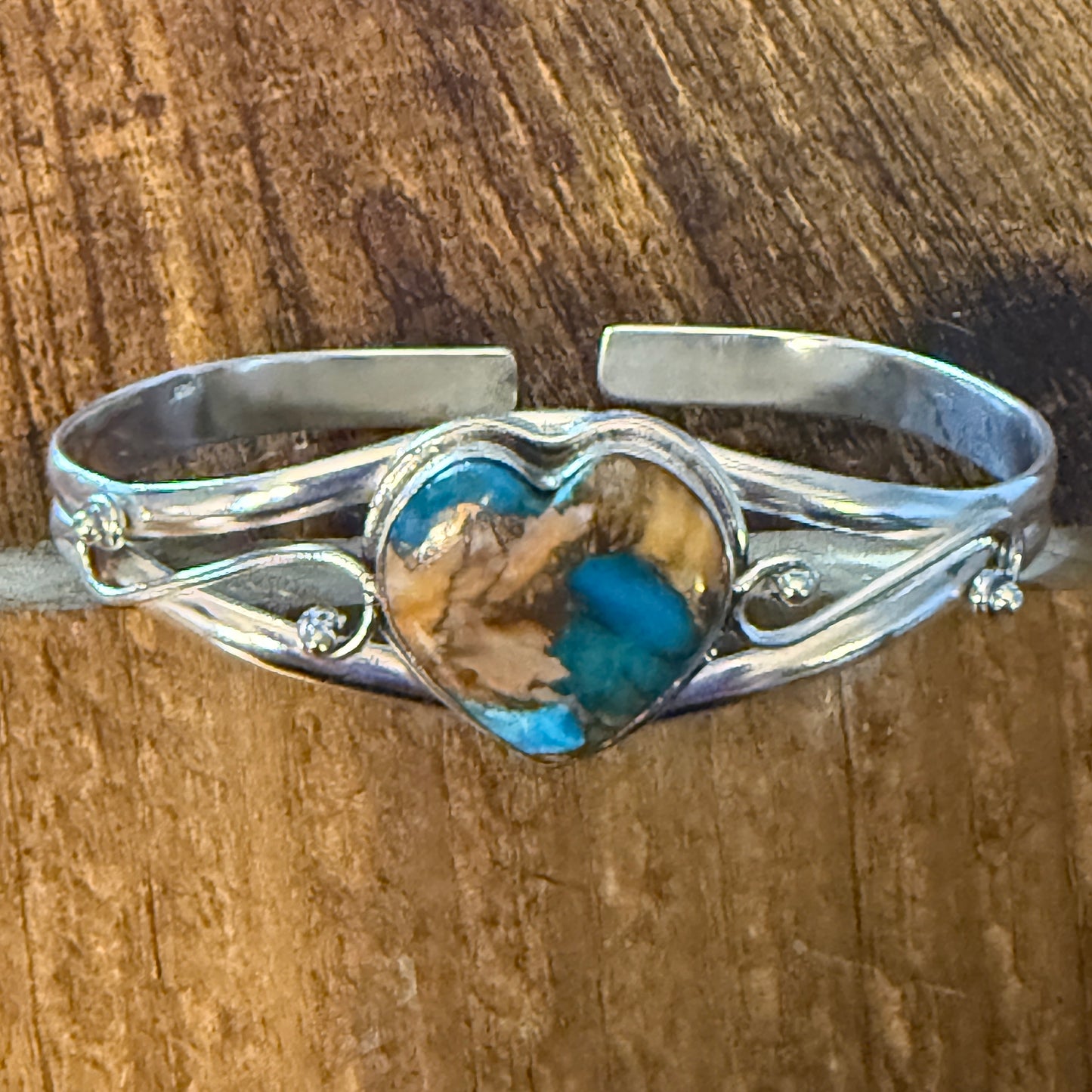 Oyster Copper Turquoise Bangle 925 Sterling Silver Adjustable Cuff Bangle