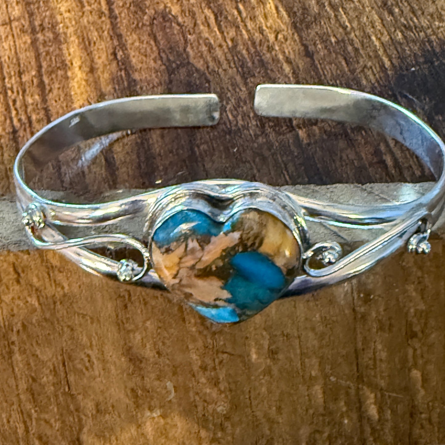 Oyster Copper Turquoise Bangle 925 Sterling Silver Adjustable Cuff Bangle