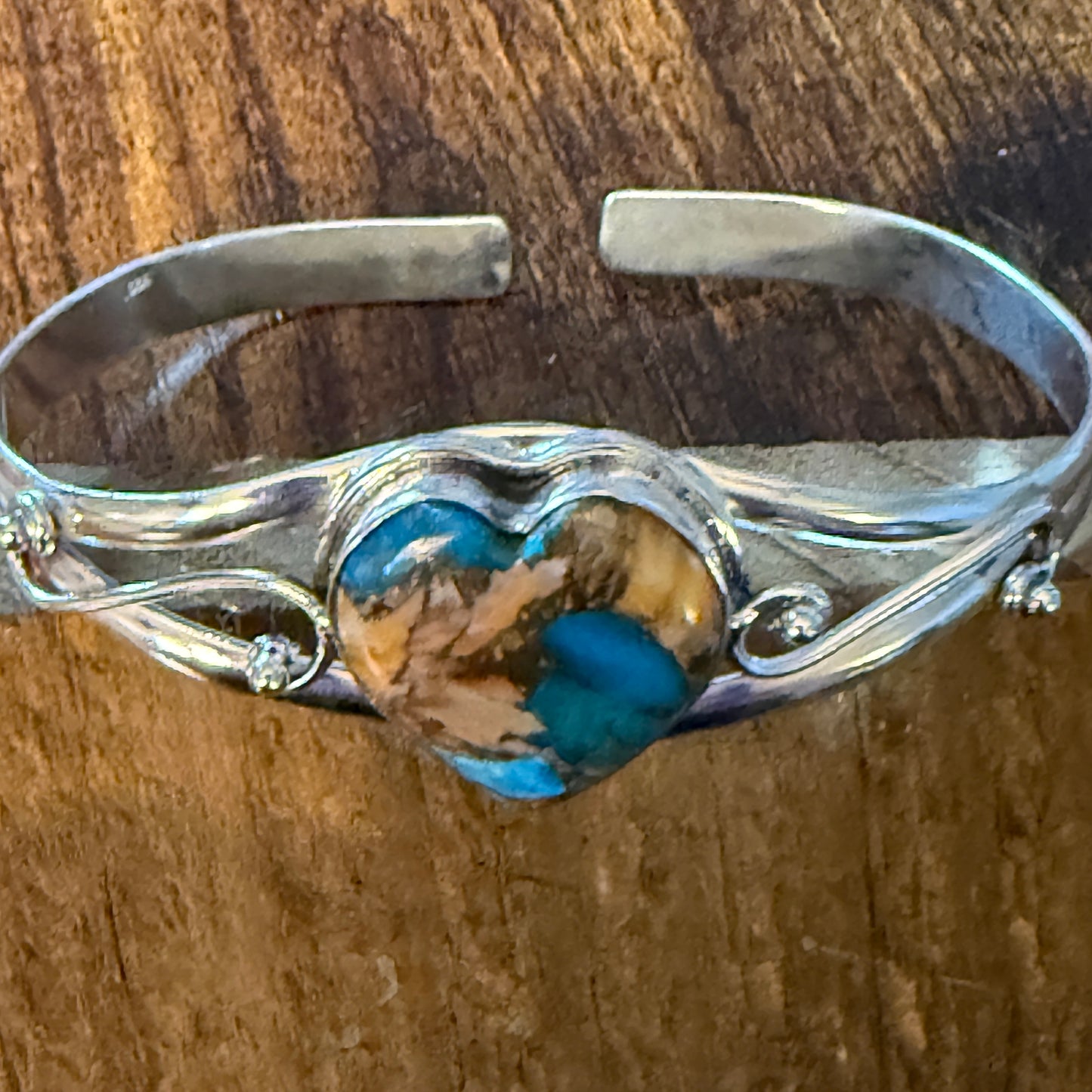 Oyster Copper Turquoise Bangle 925 Sterling Silver Adjustable Cuff Bangle
