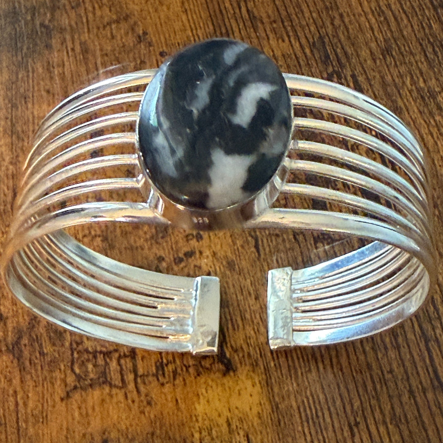 Navajo White Buffalo Dahlia Turquoise Sterling Silver Wide Cuff Bangle Bracelet