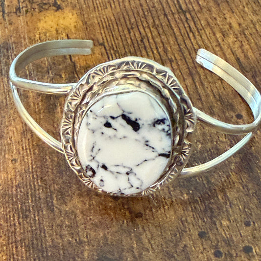 Native American Navajo White Buffalo Turquoise Cluster Bracelet Cuff Wow Zuni (SMALL)