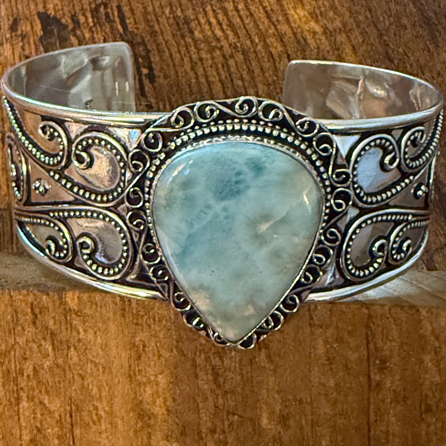 Natural Republic Larimar Gemstone 925 Sterling Silver Cuff Bangle Adjustable