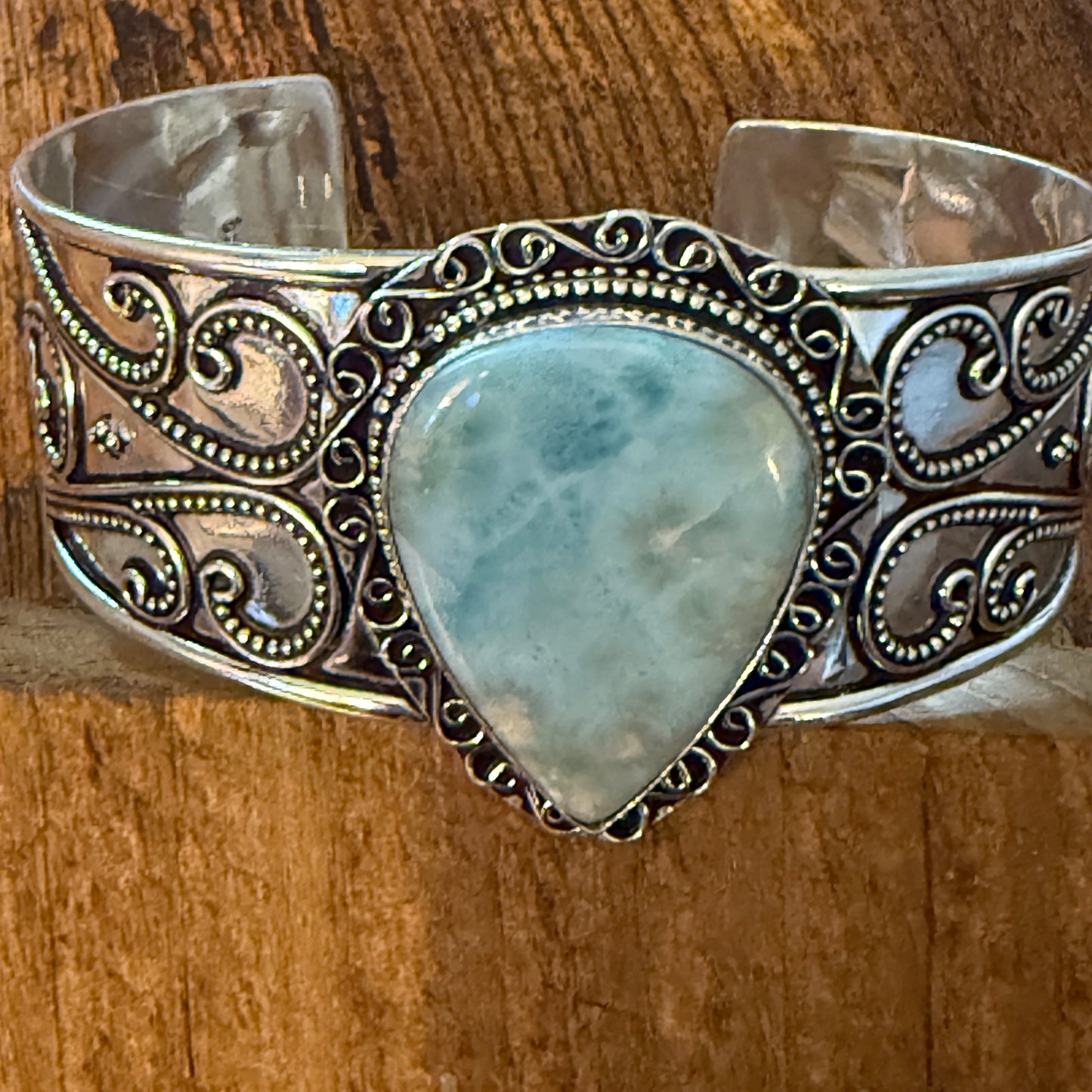 Natural Republic Larimar Gemstone 925 Sterling Silver Cuff Bangle Adjustable