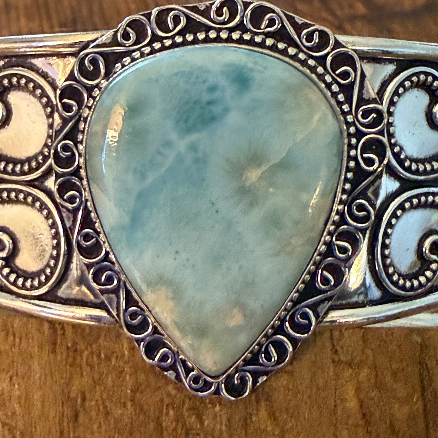 Natural Republic Larimar Gemstone 925 Sterling Silver Cuff Bangle Adjustable