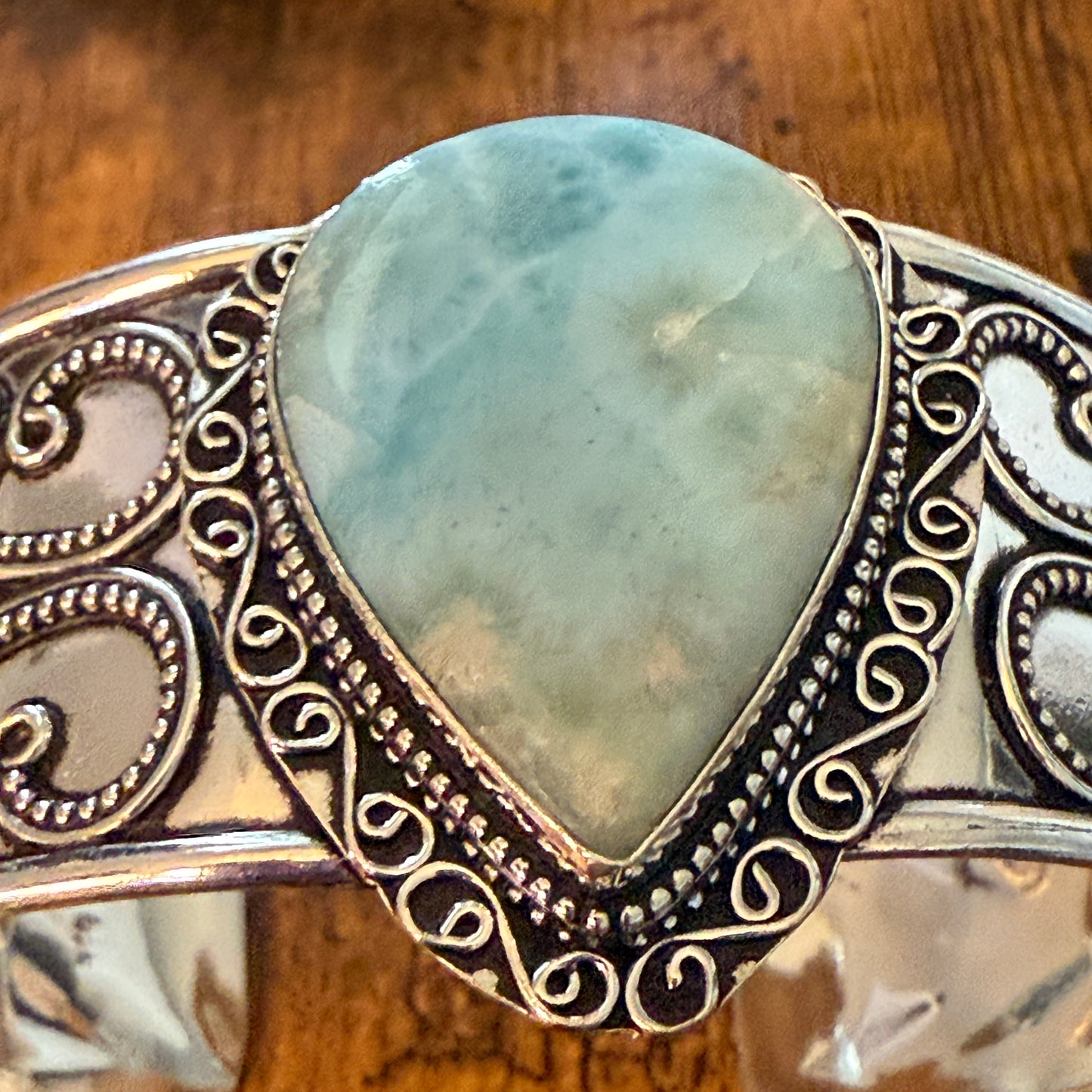 Natural Republic Larimar Gemstone 925 Sterling Silver Cuff Bangle Adjustable