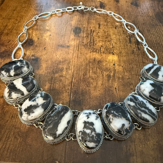 Natural White Buffalo Turquoise Sterling Silver Bezel Necklace Handmade 18 Inch
