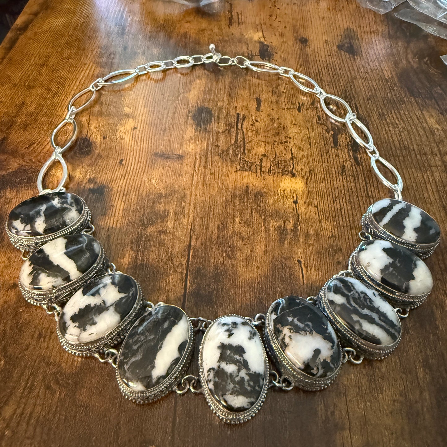 Natural White Buffalo Turquoise Sterling Silver Bezel Necklace Handmade 18 Inch