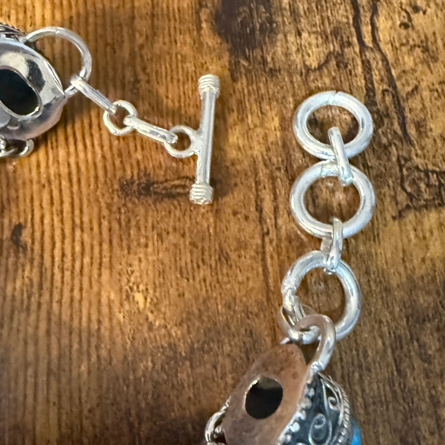 Blue Copper Turquoise Dalhia Gemstone Sterling Silver Vintage Link Bracelet