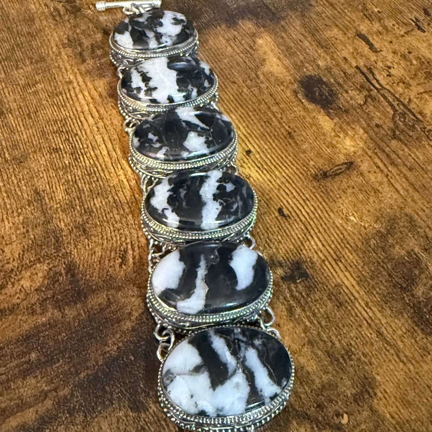 White Buffalo Turquoise Dalhia Gemstone Link Bracelet Sterling Silver