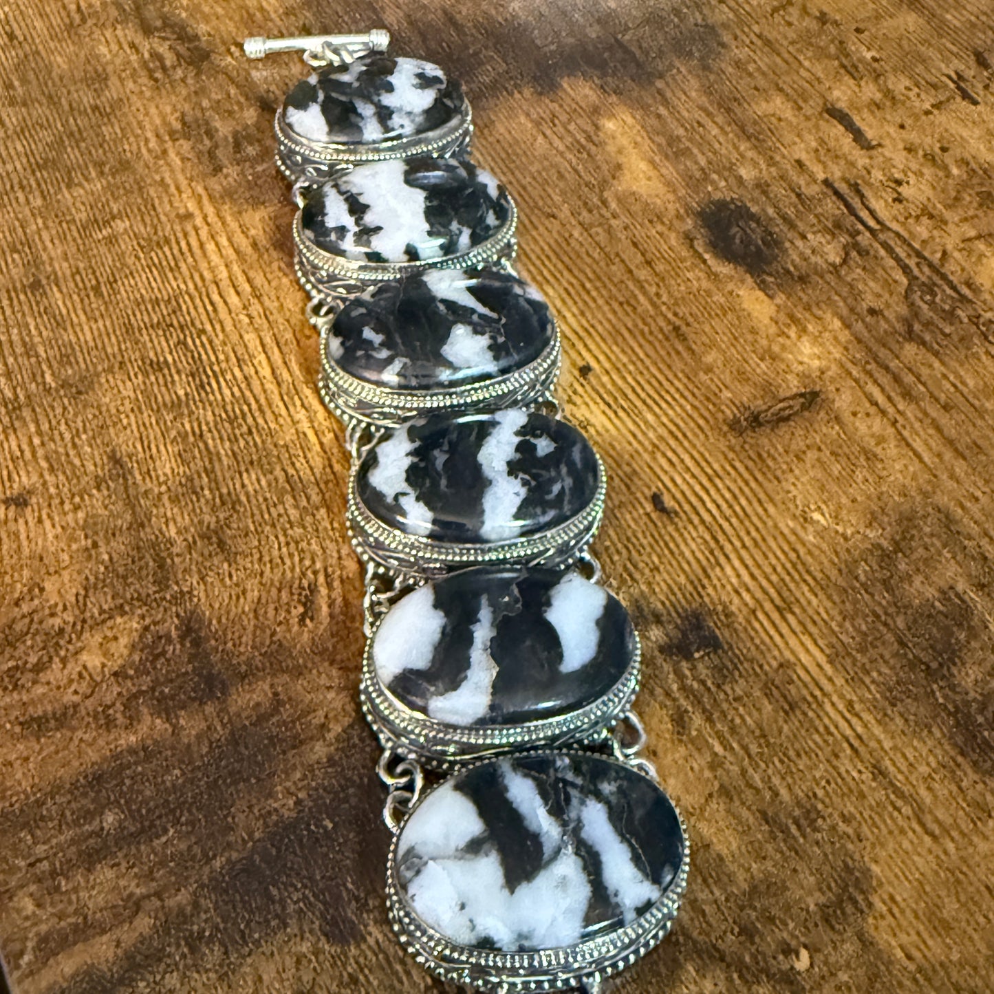 White Buffalo Turquoise Dalhia Gemstone Link Bracelet Sterling Silver