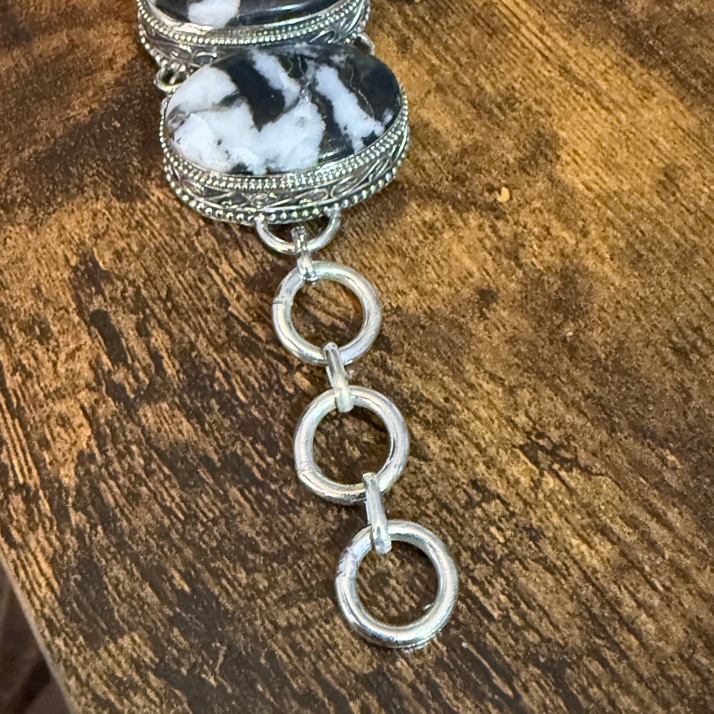 White Buffalo Turquoise Dalhia Gemstone Link Bracelet Sterling Silver