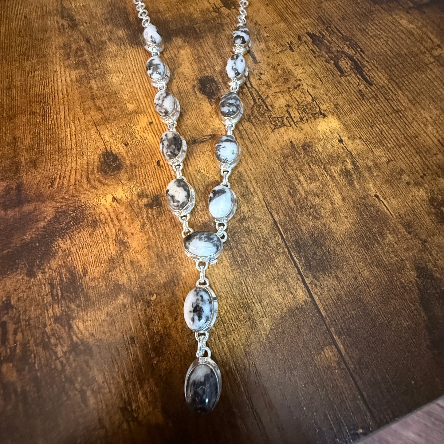 White Buffalo Dalhia Turquoise Stone Y Necklace 925 Sterling Silver Link