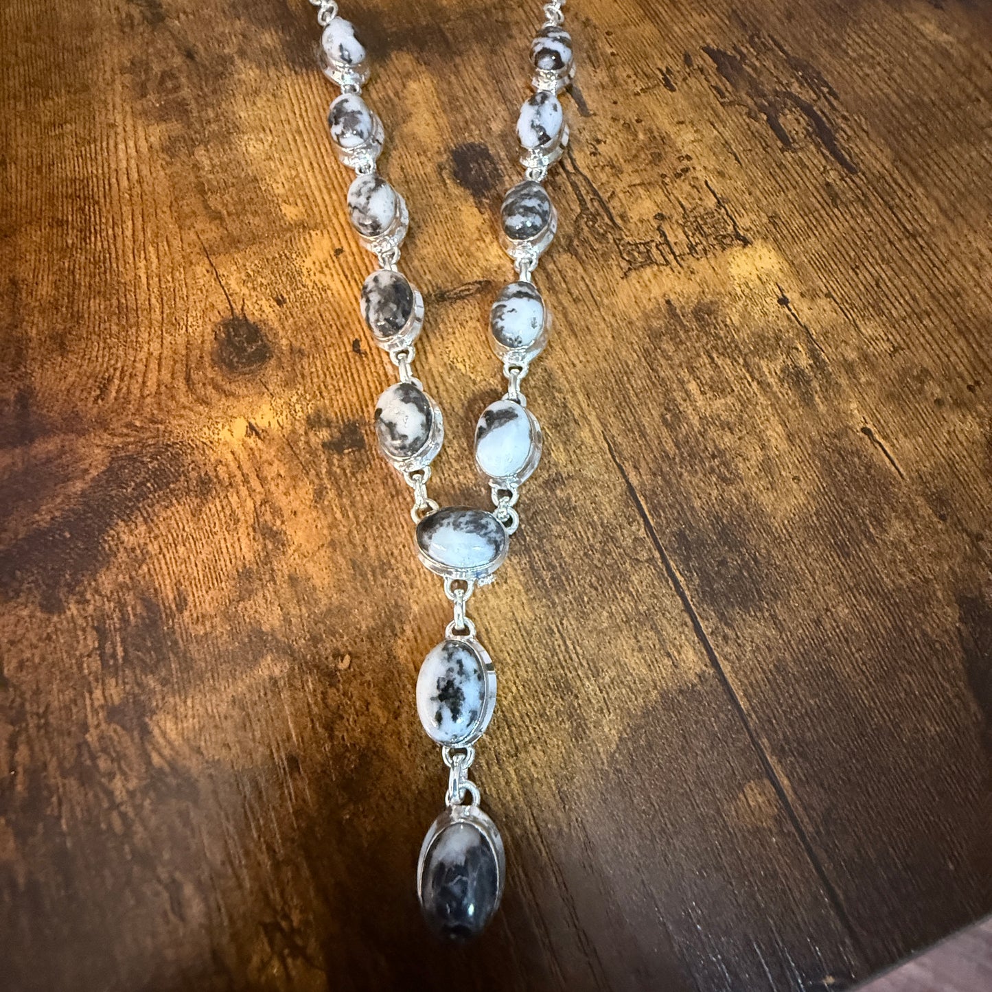 White Buffalo Dalhia Turquoise Stone Y Necklace 925 Sterling Silver Link